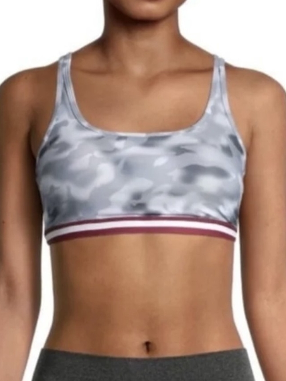 Gray Camo Sports Bralette with Striped Band